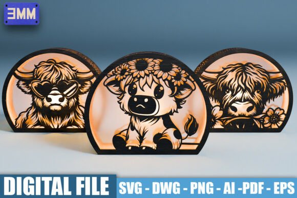 Download 3D Cute Highland Cow Lantern Laser Cut F - Laser cut Collection