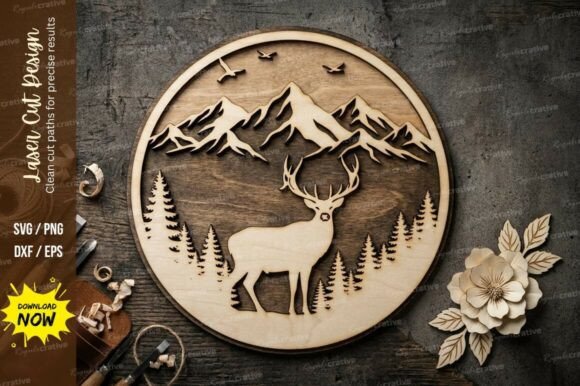 Download Deer Mountain Circle Laser Cut SVG - Laser cut Collection