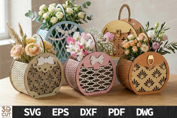 Download Round Flower Basket Bundle SVG Laser Cut - Laser cut Collection