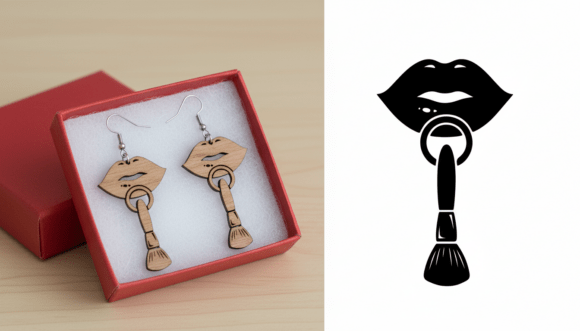 Download Makeup Lips Brush Earring Laser Cut - Laser cut Collection