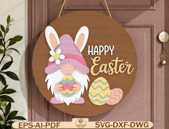 Download Happy Easter Gnome Door Hanger Laser Cut - Laser cut Collection